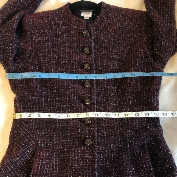 AKRIS Blazer Jacket Women’s Size 6 Tweed Long Button Front Burgundy Multicolor - Picture 3 of 14